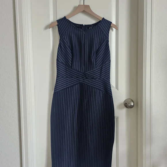 Elegant Navy Pinstripe Dress - Picture 8 of 13